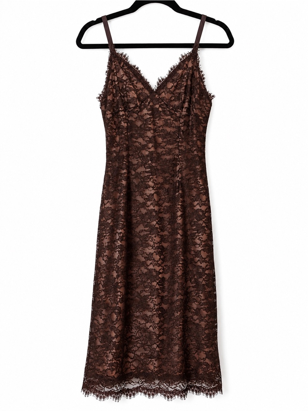 Vintage 90’s Rebecca Taylor Chocolate Lace Slip Midi Dress Size 2